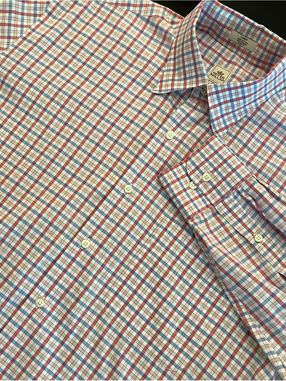 Peter Millar Men's Multicolor Check Button Down Shirt Pink Blue Checkered